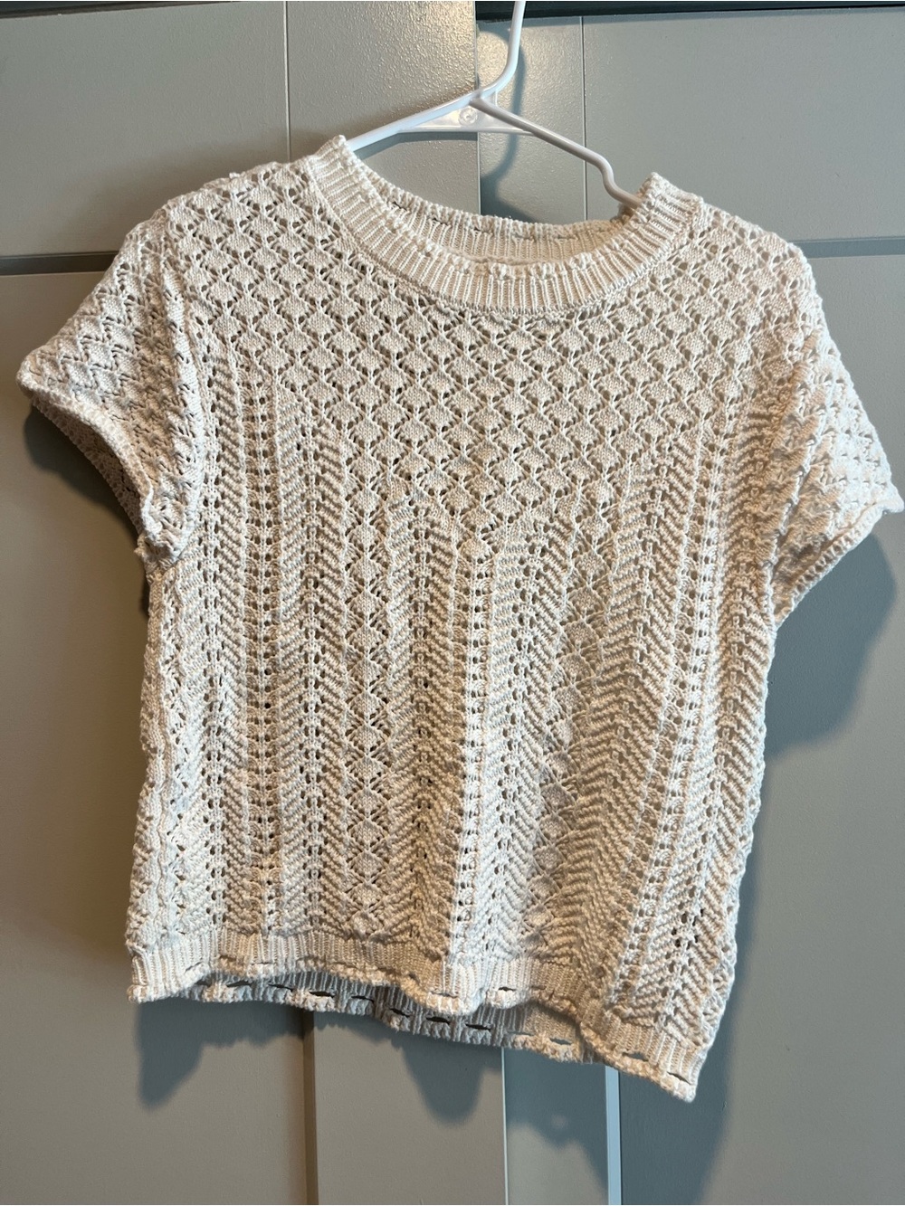 Lightweight Crochet Knit Short-Sleeve Top - Cream